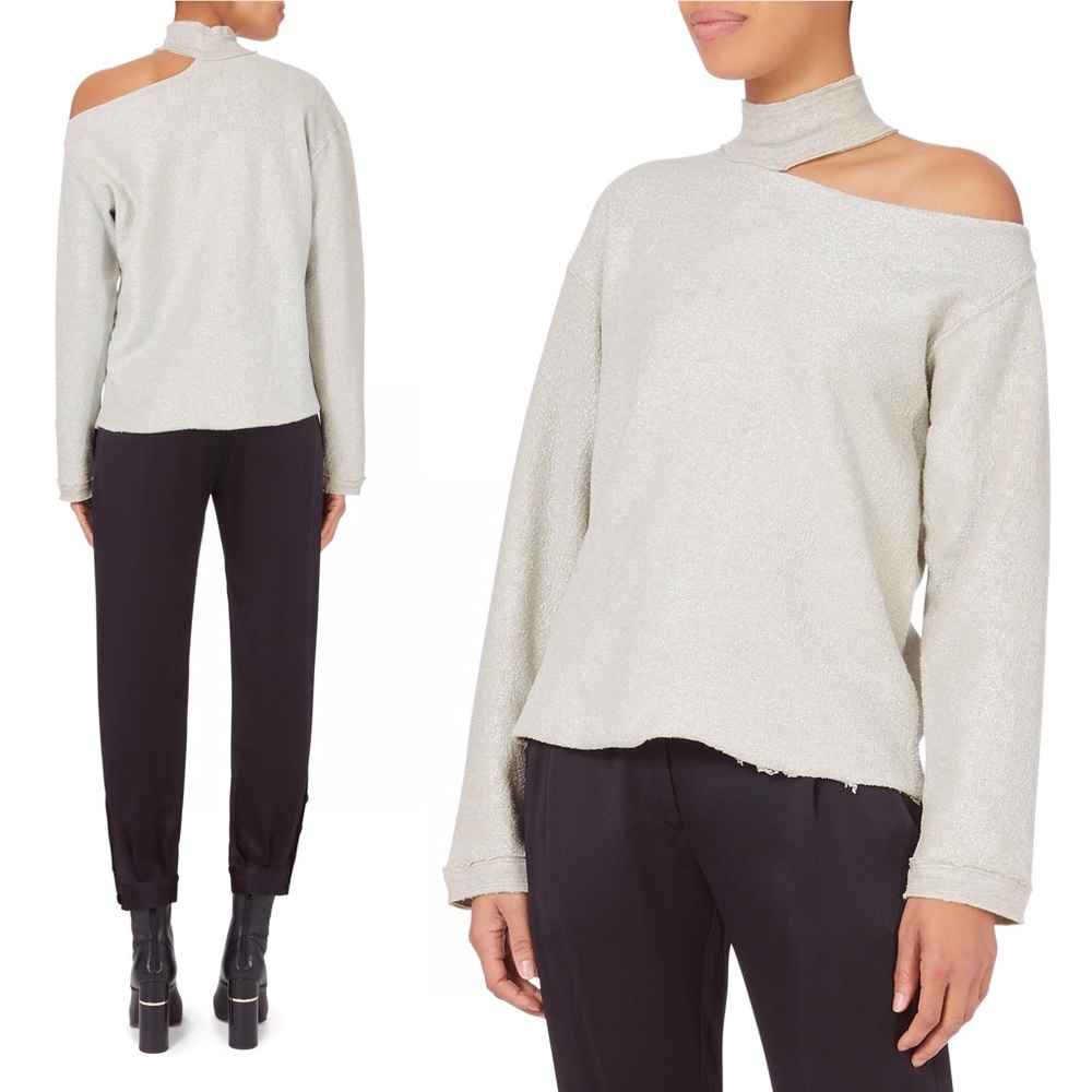 RTA Langley One-Shoulder Metallic Terry Sweatshirt